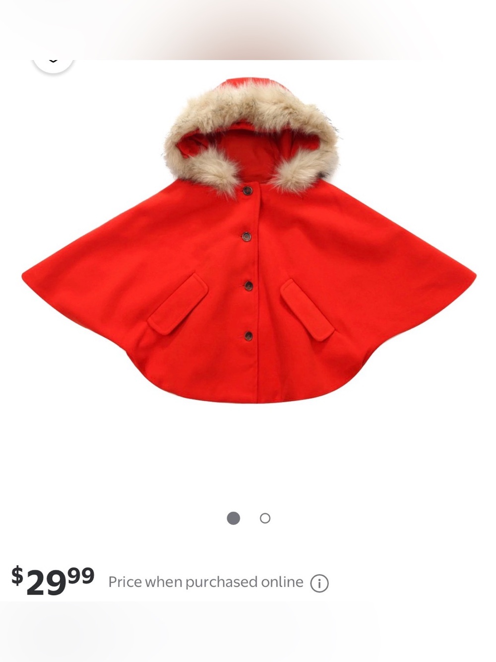 Girls' Red Hooded Cape with Faux-Fur Trim